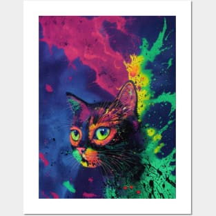 Trippy Multicolored Cat Posters and Art